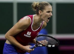 Czech Republic's Karolina Pliskova reacts during their final match of the Fed Cup tennis tournament against Russia's Anastasia Pavlyuchenkova in Prague, Czech Republic, November 15, 2015. REUTERS/David W Cerny